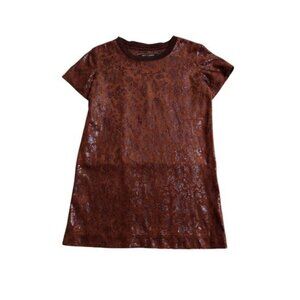 Troy x London girls chocolate brown texture faux suede Minnie dress (L)
